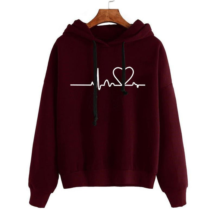 Hooded Sweatshirt Women's Long Sleeve Top Heartbeat - Muhaab