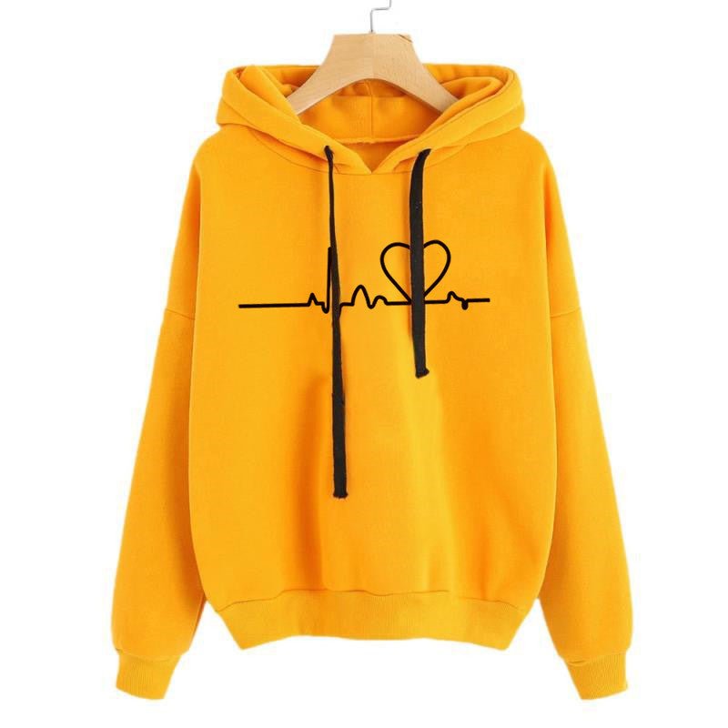 Hooded Sweatshirt Women's Long Sleeve Top Heartbeat - Muhaab