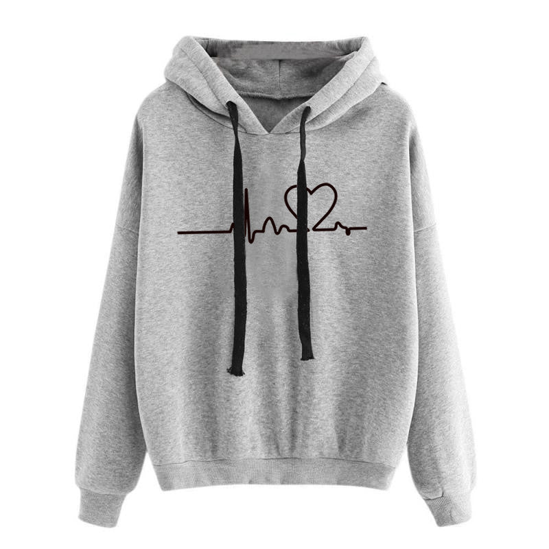 Hooded Sweatshirt Women's Long Sleeve Top Heartbeat - Muhaab
