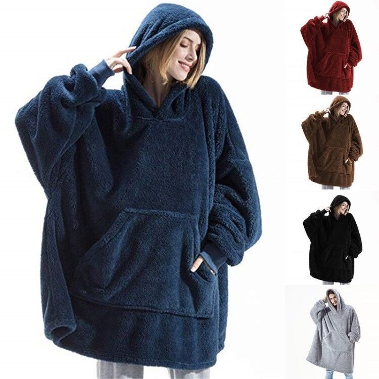 Hoodie Sweatshirt With Big Pocket Tops Sweater Comfortable Loose Double-Sided Fleece Thicker Wearable Blanket - Muhaab