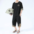 Summer 6 Colours Short-Sleeved T-shirt Harajuku Yukata Japan Embroidered Linen Men Shirts Trousers Asian Costume - Muhaab