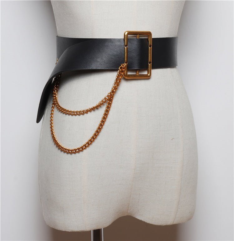 Korean Style Wide-waisted Square Buckle Layered Chain Decoration Belt Decoration Dress Shirt - Muhaab