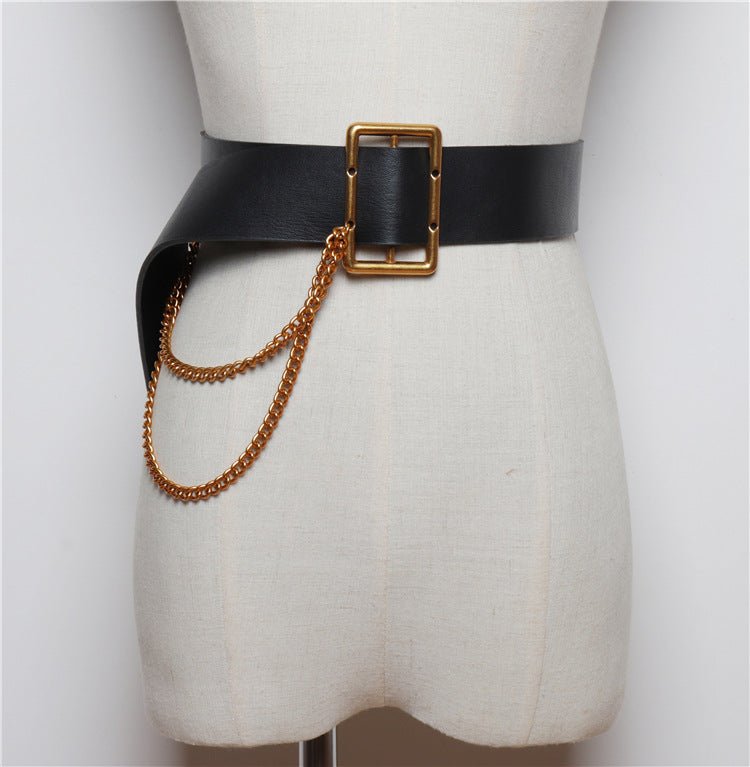 Korean Style Wide-waisted Square Buckle Layered Chain Decoration Belt Decoration Dress Shirt - Muhaab