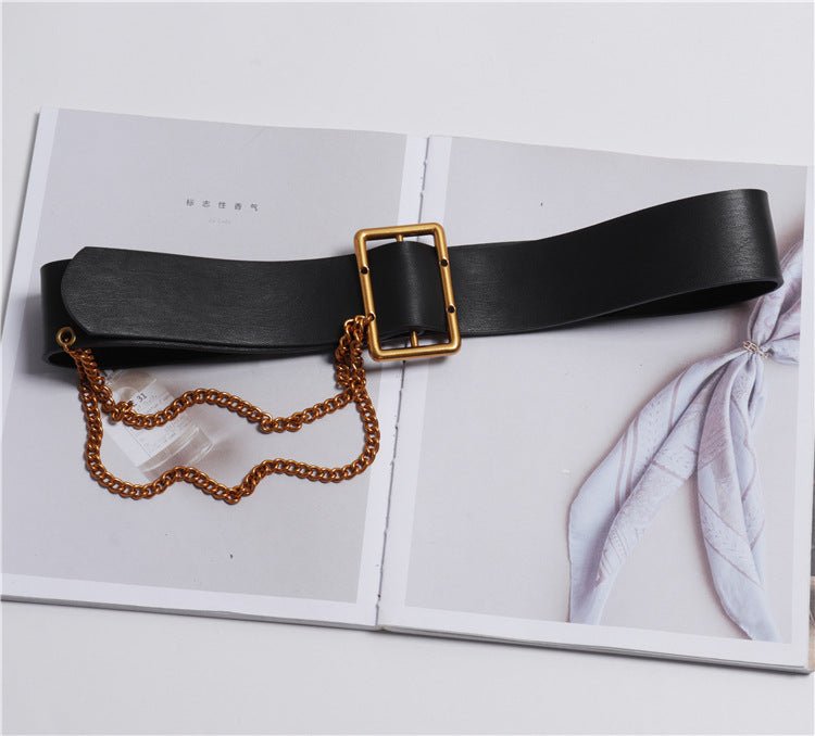 Korean Style Wide-waisted Square Buckle Layered Chain Decoration Belt Decoration Dress Shirt - Muhaab