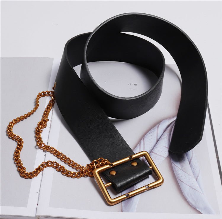 Korean Style Wide-waisted Square Buckle Layered Chain Decoration Belt Decoration Dress Shirt - Muhaab