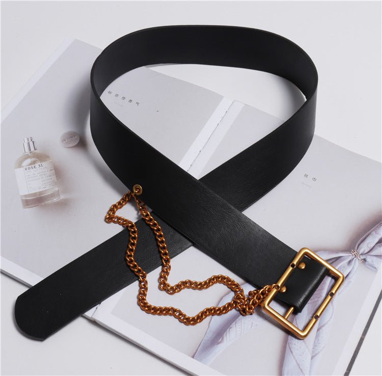 Korean Style Wide-waisted Square Buckle Layered Chain Decoration Belt Decoration Dress Shirt - Muhaab