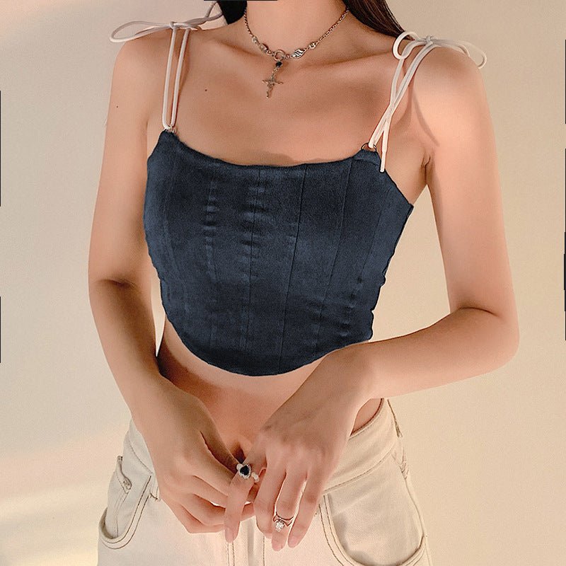 Lace Up Corset Crop Tops Women Plush Sleeveless Backless Sexy Clubwear Cropped Top Fashion Streetwear Camisole - Muhaab