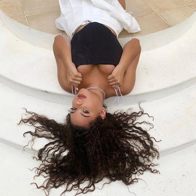 Lace Up Corset Crop Tops Women Plush Sleeveless Backless Sexy Clubwear Cropped Top Fashion Streetwear Camisole - Muhaab