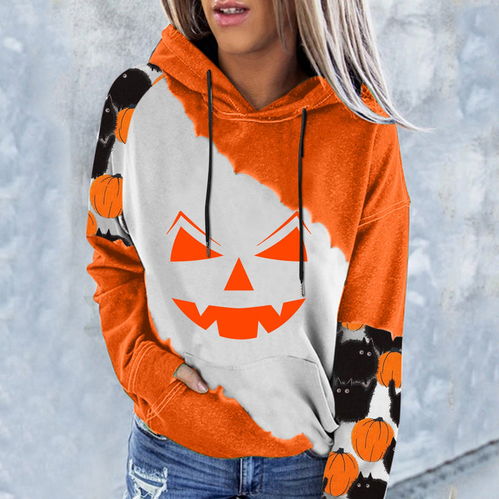 Ladies Printed Long Sleeve Hooded Loose Sweatshirt - Muhaab