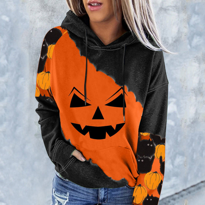 Ladies Printed Long Sleeve Hooded Loose Sweatshirt - Muhaab