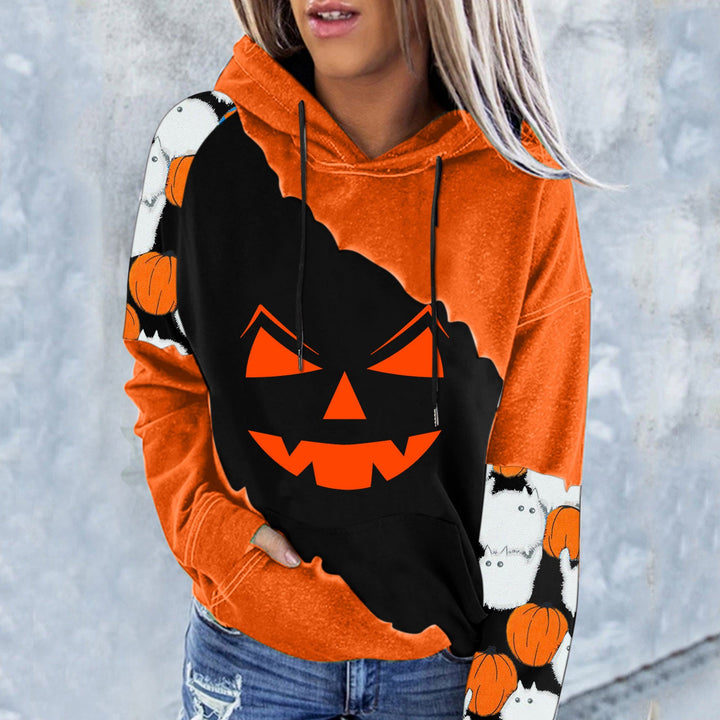 Ladies Printed Long Sleeve Hooded Loose Sweatshirt - Muhaab