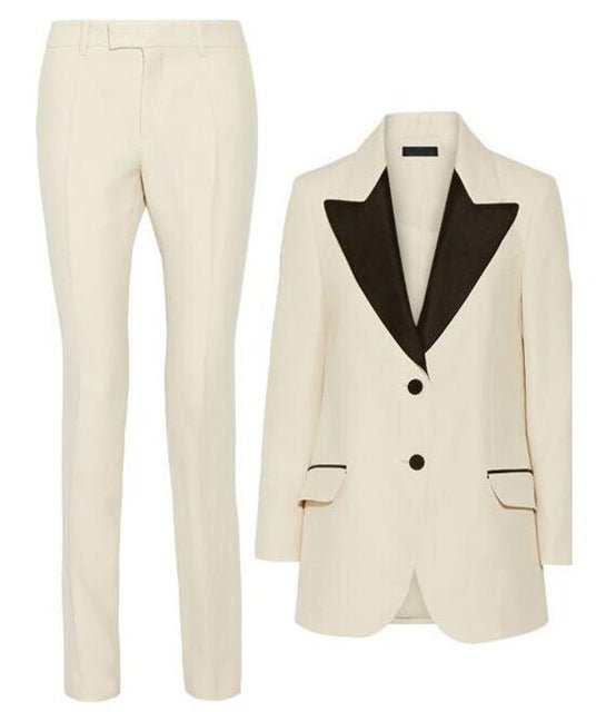 Lady Women Suits Set Spring And Autumn White Peak Lapel - Muhaab