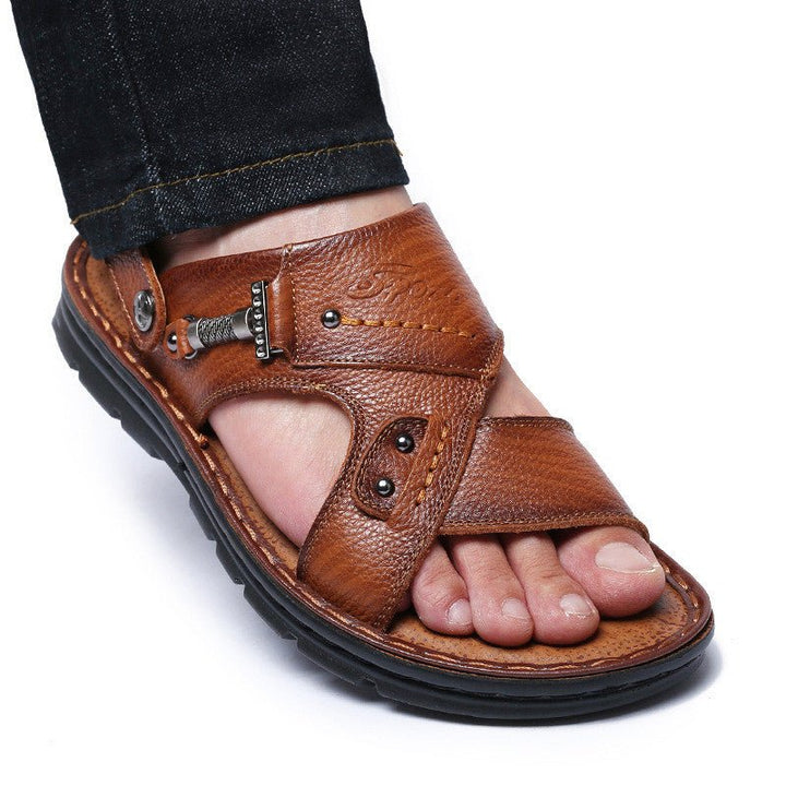 Large Size Sandals Men'S Leather Breathable Soft Leather Soft Sole Thick Bottom 37 Yards 45 Yards 46 Yards 47 Yards Beach Shoes Men - Muhaab