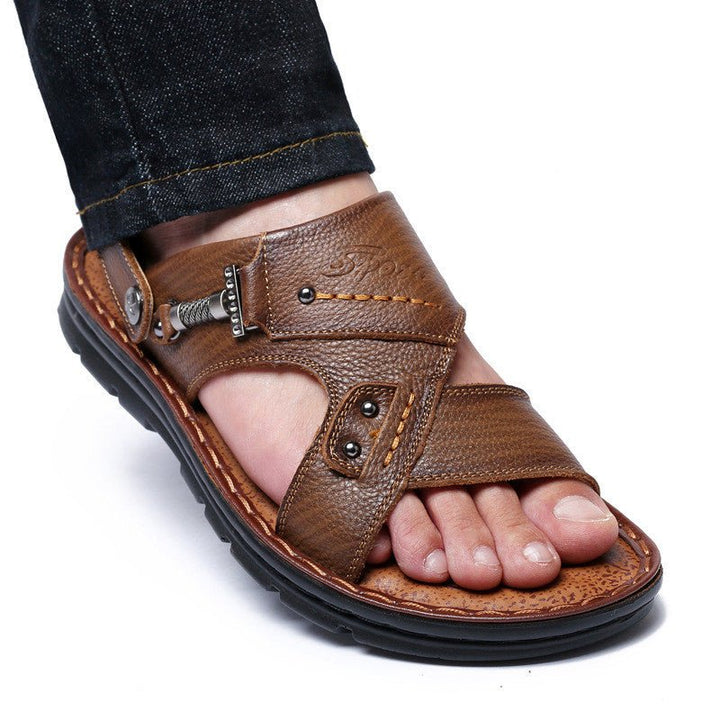 Large Size Sandals Men'S Leather Breathable Soft Leather Soft Sole Thick Bottom 37 Yards 45 Yards 46 Yards 47 Yards Beach Shoes Men - Muhaab