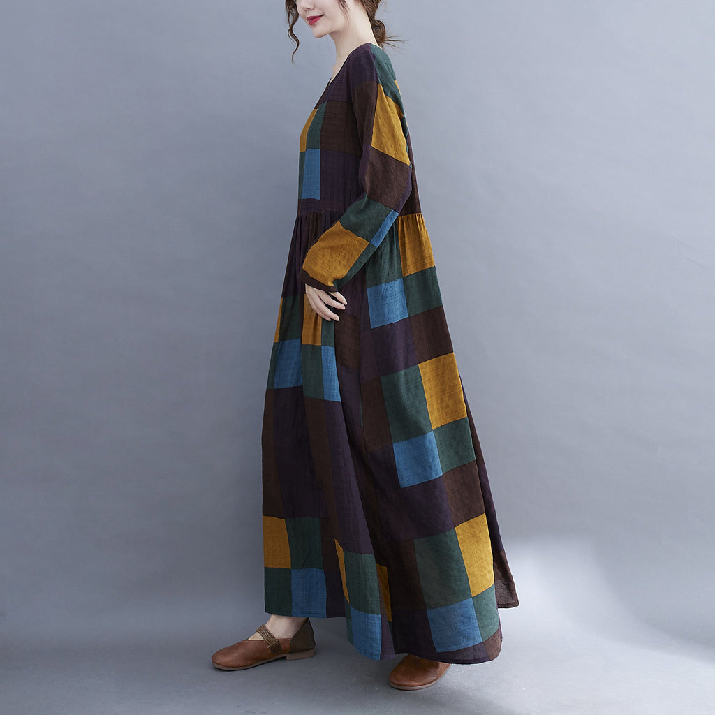 Literary Plus Size Plus Fertilizer Plus Printing Long-sleeved Dress - Muhaab