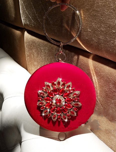 LOLIBOX Women Bags Women Evening Clutch Bags Velvet Diamond Ring Handbags Small Round Clutch Bag Day Party Clutches Purses - Muhaab