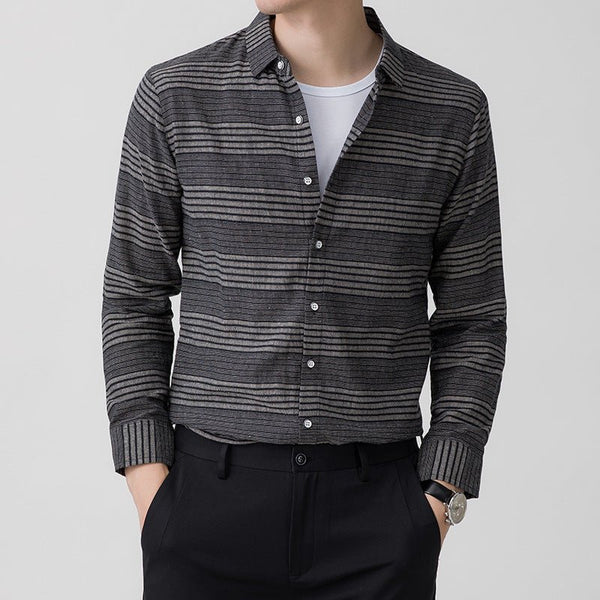 Long Sleeve Shirt Light Business Casual Linen Striped Shirt For Men - Muhaab