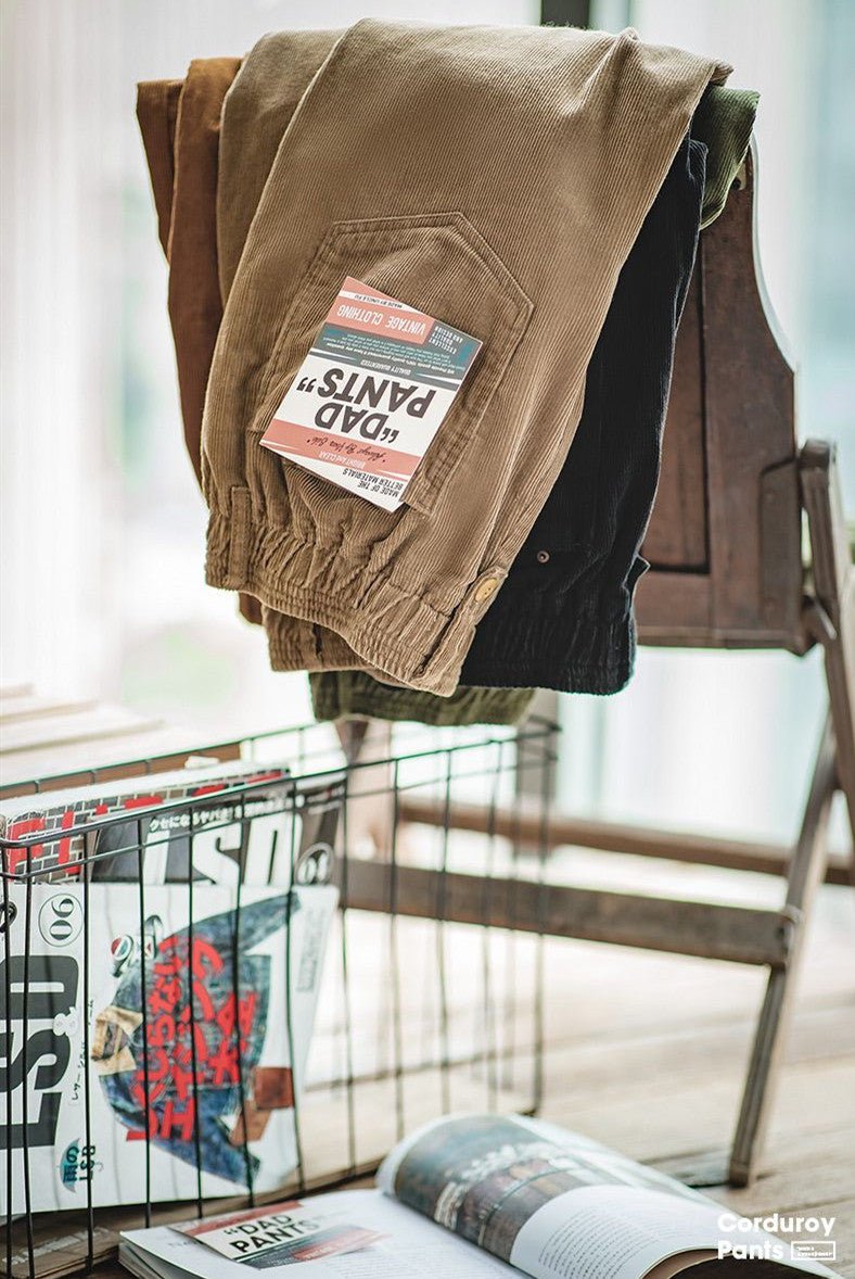 Maden Vintage Brown Corduroy Pants Men Solid Harajuku Straight Pant Cargo Retro Casual Streetwear Trouser Safari Bottoms - Muhaab