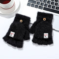 Men And Women Warm Thickened Flap Plush Half Finger Gloves - Muhaab