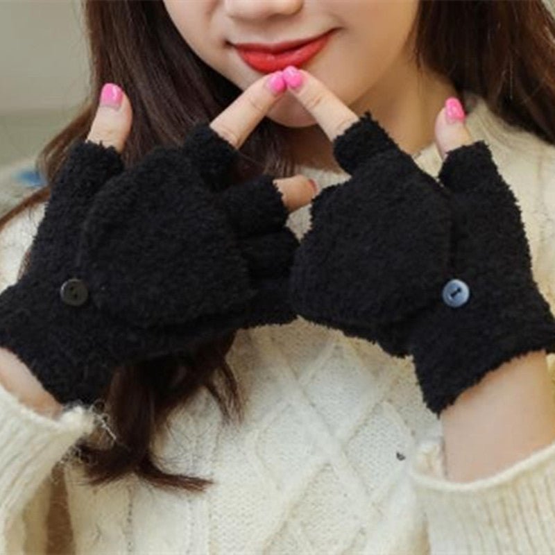 Men And Women Warm Thickened Flap Plush Half Finger Gloves - Muhaab