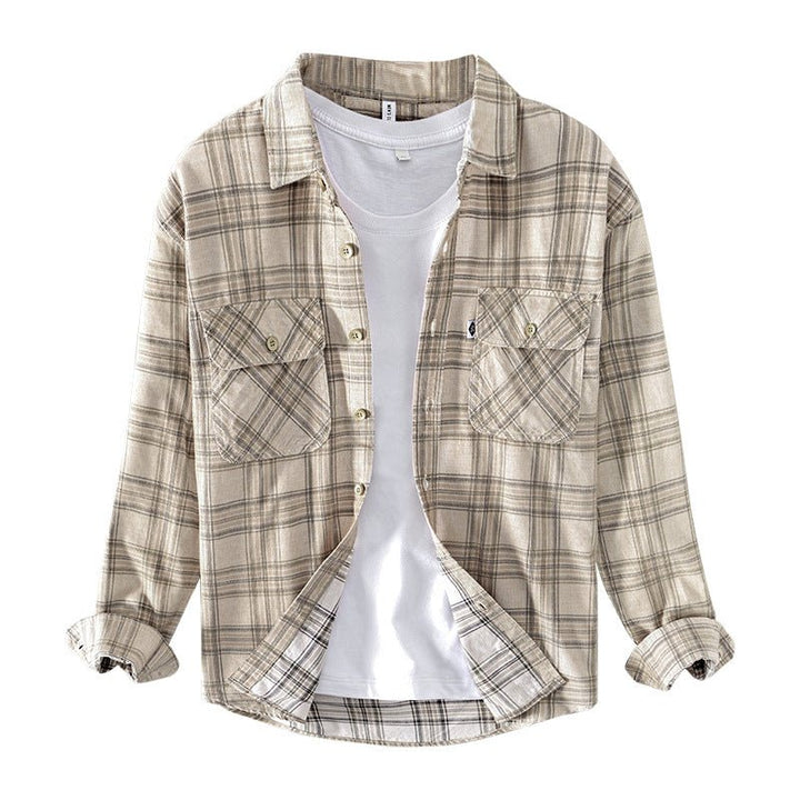 Men Corduroy Plaid Cotton Casual Long-sleeved Shirt - Muhaab