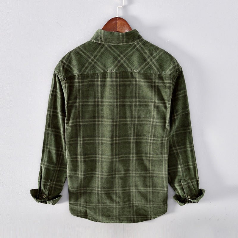 Men Corduroy Plaid Cotton Casual Long-sleeved Shirt - Muhaab