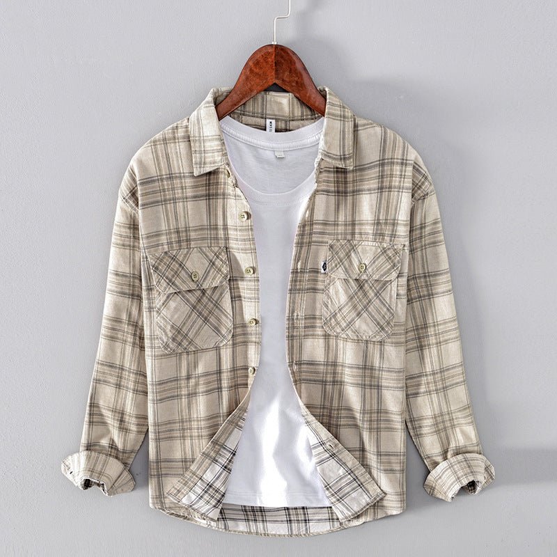 Men Corduroy Plaid Cotton Casual Long-sleeved Shirt - Muhaab