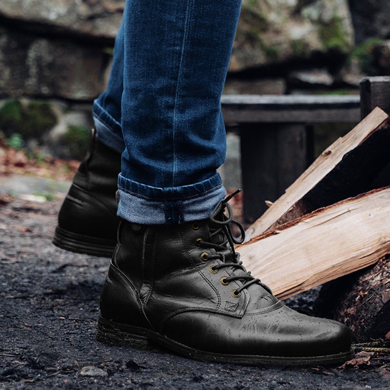 Men Cowboy Boots Retro Lace-up Martin Boot Round Toe Low Heel Shoes - Muhaab