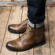 Men Cowboy Boots Retro Lace-up Martin Boot Round Toe Low Heel Shoes - Muhaab