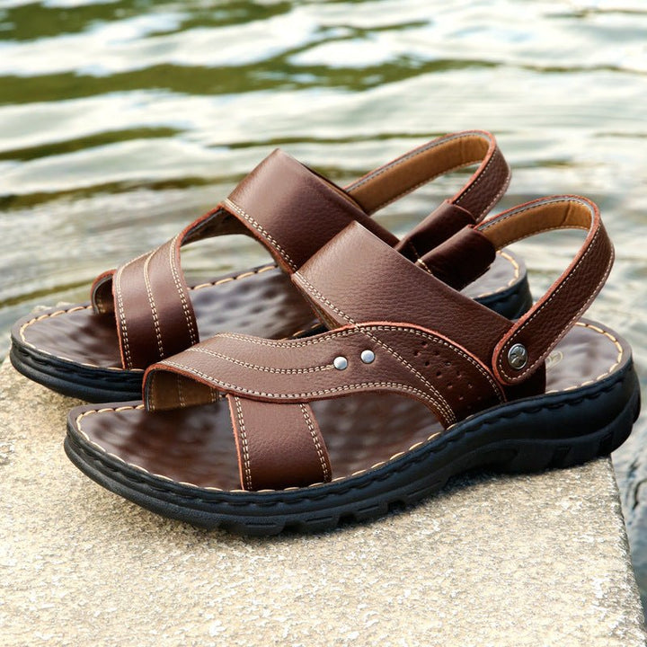 Men Sandals Summer Beach Shoes Adjustable Back Strap Design Slippers Slides - Muhaab