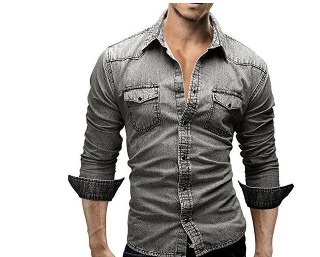 Men Shirt Brand Male Long Sleeve Shirts Casual Solid Slim Fit - Muhaab