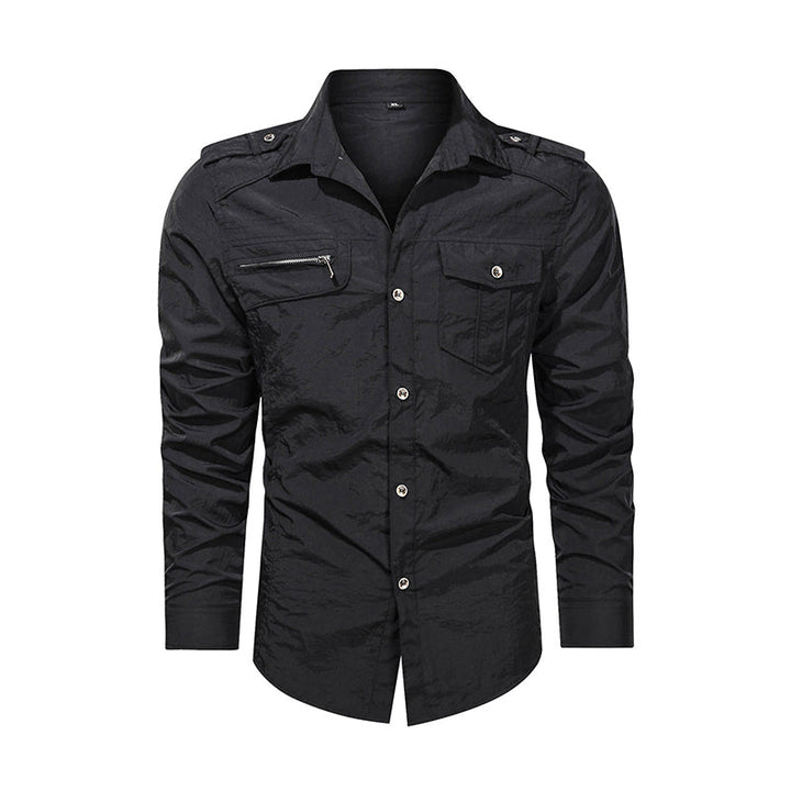 Men Shirt Outwear Military Thin Long Sleeve Shirts Quick-dry Solid Casual Fit Men Shirt - Muhaab