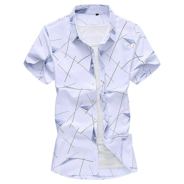 Men Short Sleeve Cotton Flower Shirt Mens Dress Shirts - Muhaab