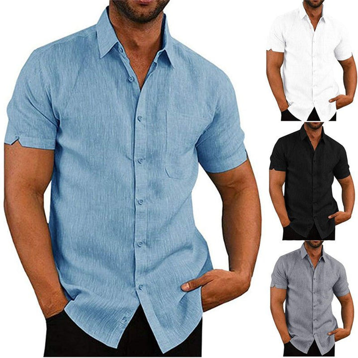 Men Short Sleeve Summer Solid Shirts Casual Loose Tops Tee - Muhaab