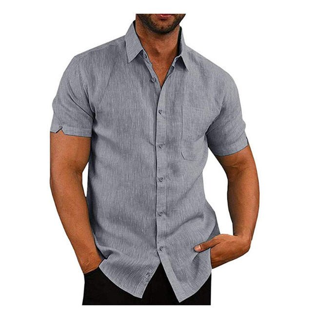 Men Short Sleeve Summer Solid Shirts Casual Loose Tops Tee - Muhaab