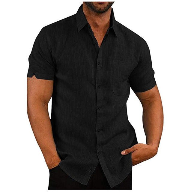 Men Short Sleeve Summer Solid Shirts Casual Loose Tops Tee - Muhaab