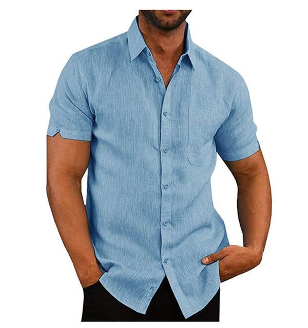 Men Short Sleeve Summer Solid Shirts Casual Loose Tops Tee - Muhaab