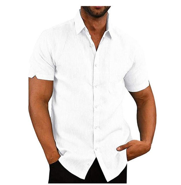 Men Short Sleeve Summer Solid Shirts Casual Loose Tops Tee - Muhaab