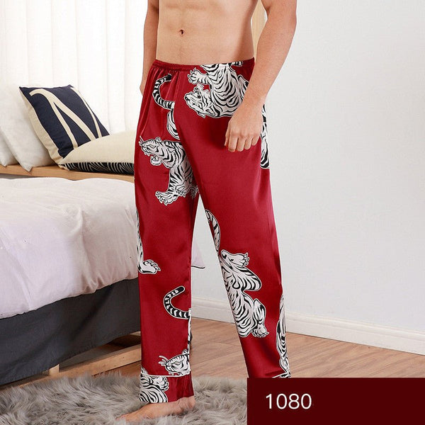 Men sleepwear Bottoms Silk Pajamas Print Long Sleep Pants - Muhaab