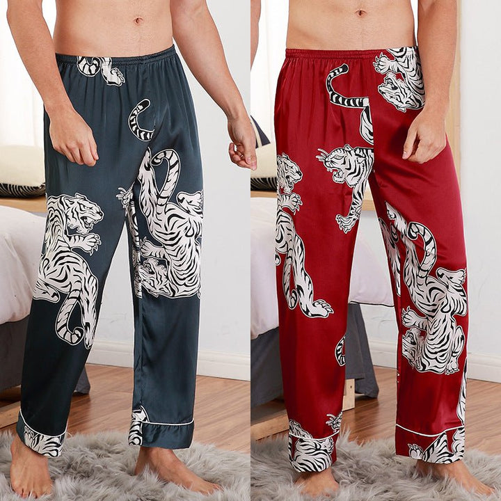 Men sleepwear Bottoms Silk Pajamas Print Long Sleep Pants - Muhaab