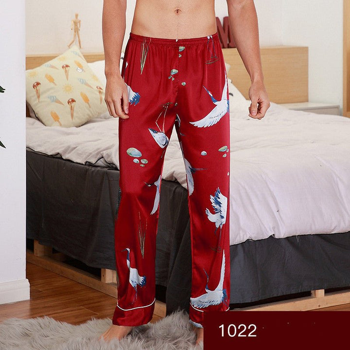 Men sleepwear Bottoms Silk Pajamas Print Long Sleep Pants - Muhaab