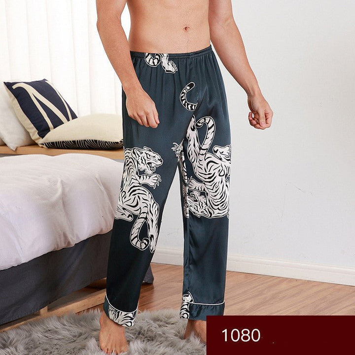 Men sleepwear Bottoms Silk Pajamas Print Long Sleep Pants - Muhaab