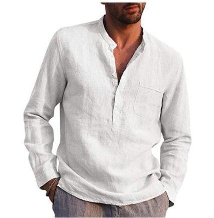 Men Vintage White Shirt Button Linen Shirts - Muhaab