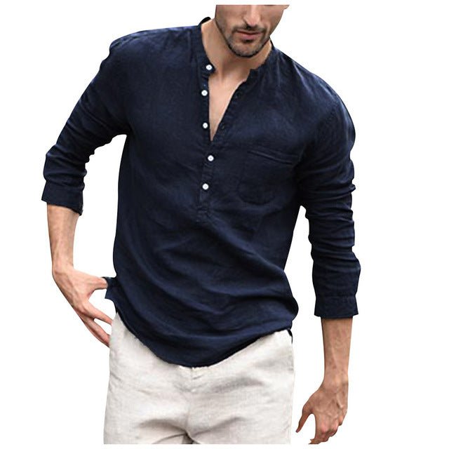 Men Vintage White Shirt Button Linen Shirts - Muhaab