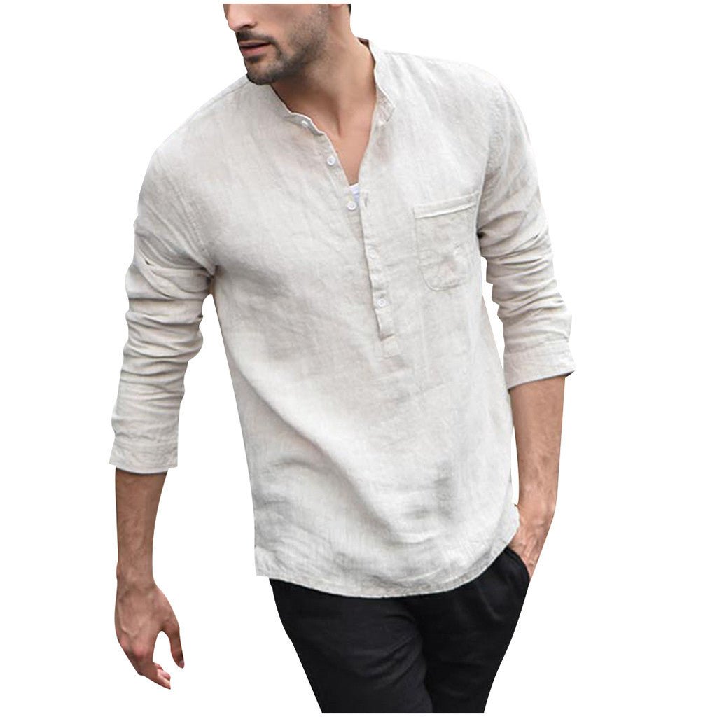 Men Vintage White Shirt Button Linen Shirts - Muhaab