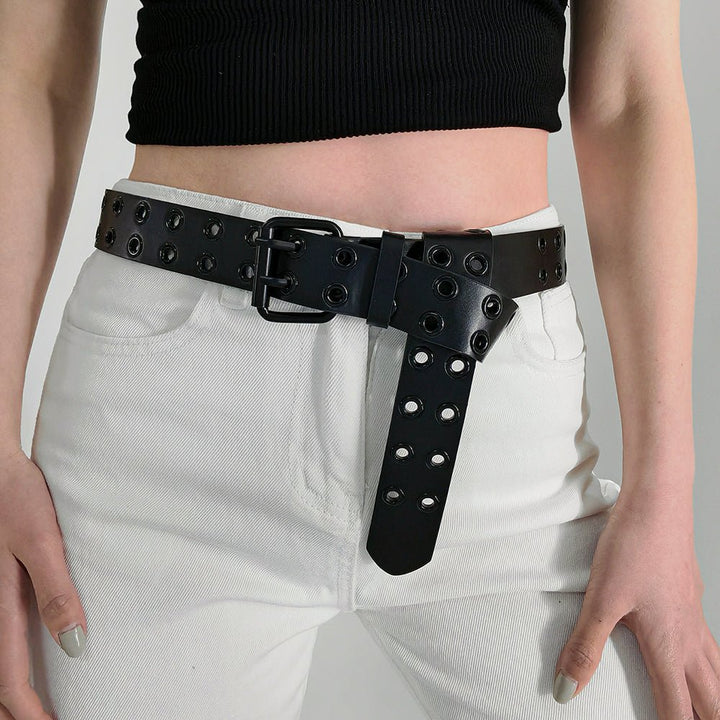 Men's And Women's Double-buckle Cutout Hip Hop Trend Metal Cutout Punk Belts - Muhaab