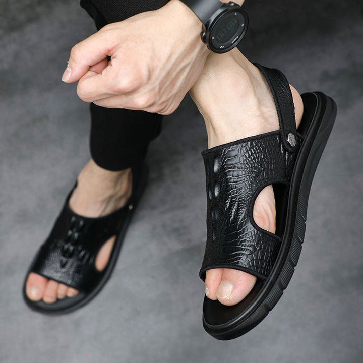 Men's Beach Shoes Leather Outdoor Sandals Pattern European Fashion Sandals - Muhaab