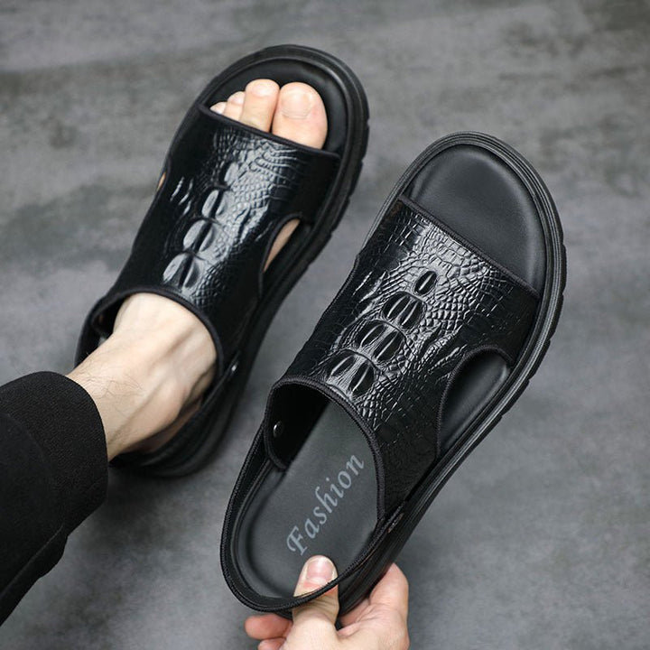 Men's Beach Shoes Leather Outdoor Sandals Pattern European Fashion Sandals - Muhaab