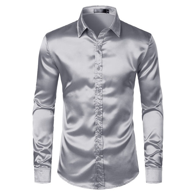 Mens Black Satin Dress Shirts - Muhaab