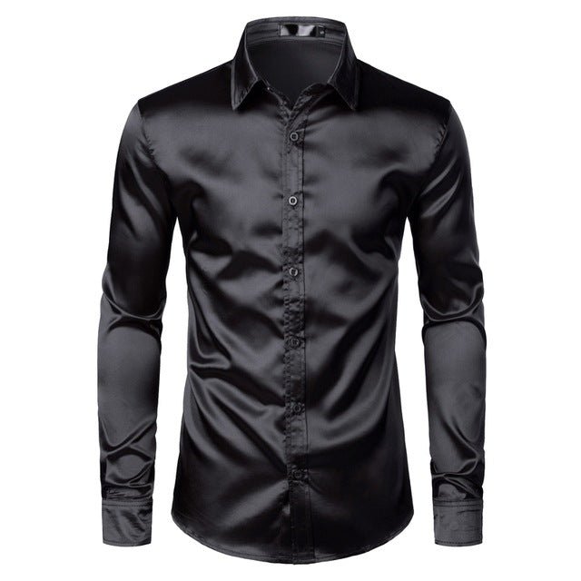 Mens Black Satin Dress Shirts - Muhaab